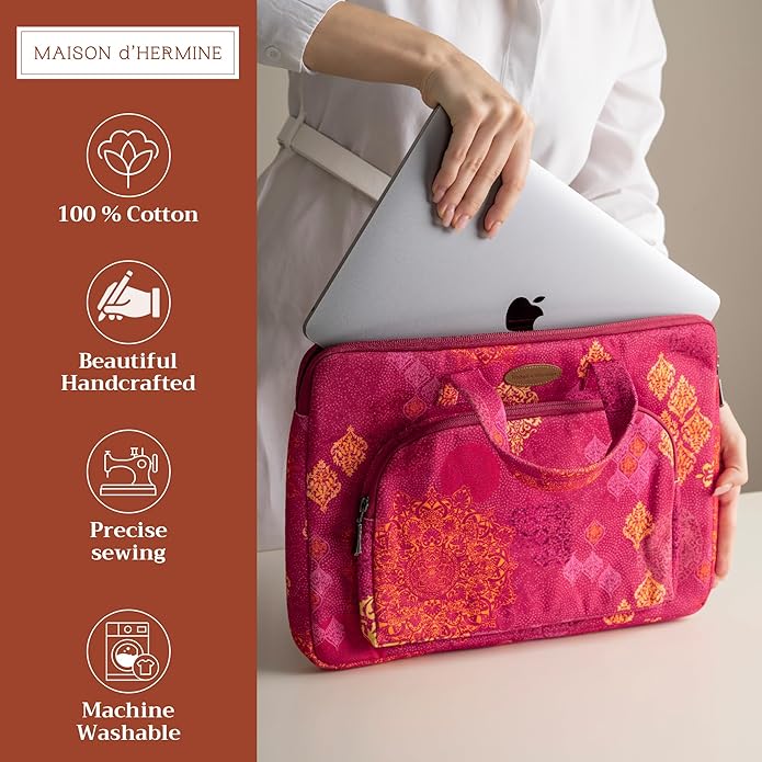 Maison d'Hermine Laptop Bag with Pocket Upto 15.5 inch Stain and Water Repellent Cotton Canvas Spring Summer (Versailles)