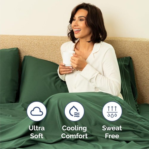 Cal King Size Sheet Set by Hotel Luxury | Comfy, Breathable & Cooling - Deep Pockets, Wrinkle-Free - Emerald Green