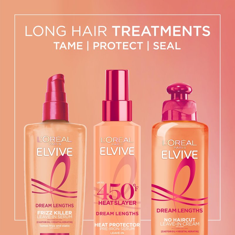 L'Oreal Paris Elvive Dream Lengths Heat Slayer Pre-Iron Spray Leave-In, 4.4 Ounce