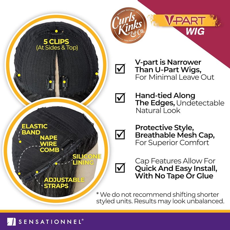 Sensationnel V-Part Wig - Natural Kinky Texture for 3C to 4C Hair | Glueless, Narrow Part, 1B Off Black