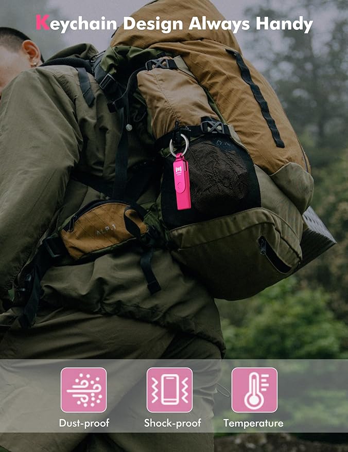 MOSDART 256GB USB 3.2 Fast Speed C and A Dual Flash Drive, exFAT Memory Stick with Keychain and LED Indicator, for iPhone 15,16,17, Android Phone, iPad, MacBook, and Other Laptops, Hot Pink