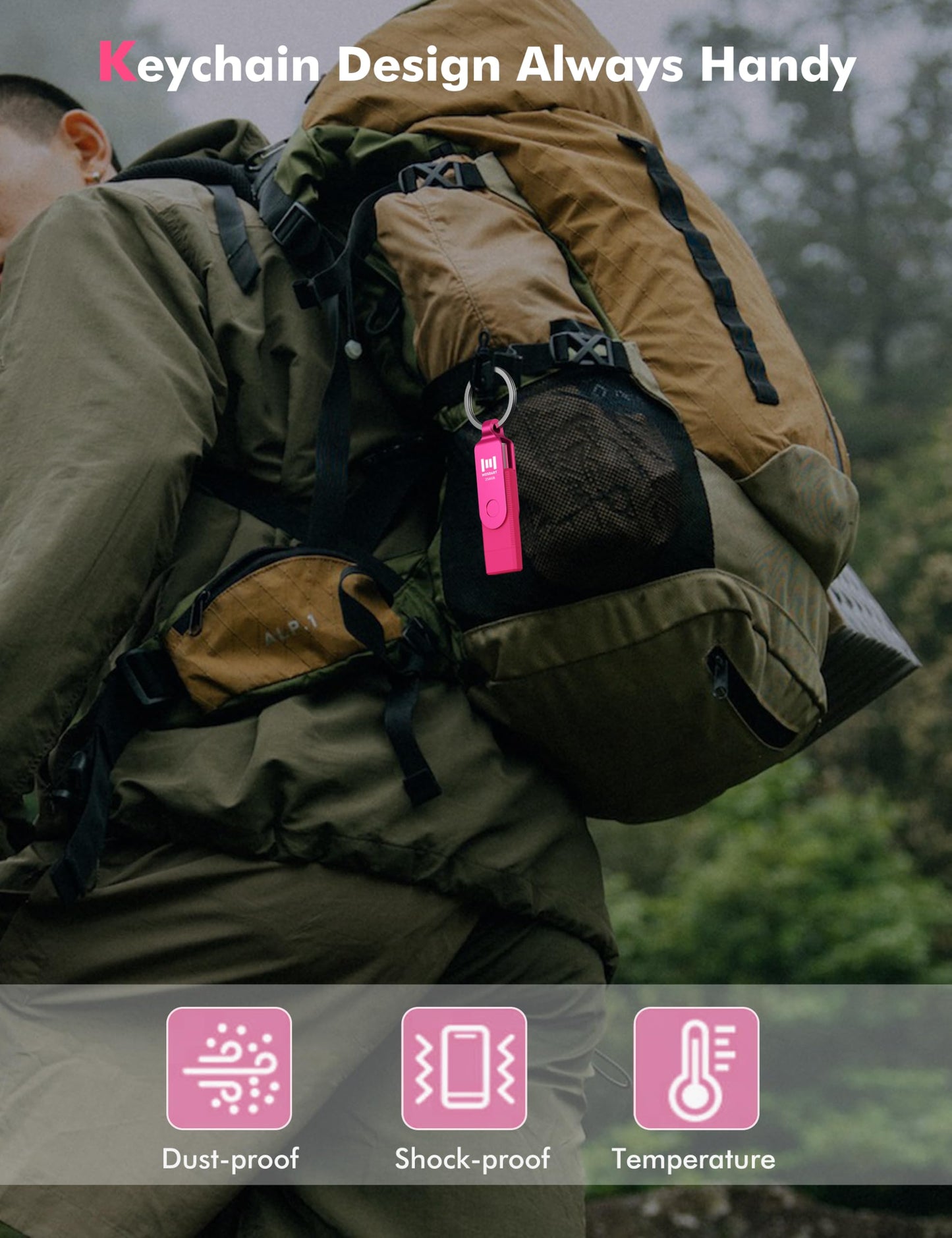 MOSDART 256GB USB 3.2 Fast Speed C and A Dual Flash Drive, exFAT Memory Stick with Keychain and LED Indicator, for iPhone 15,16,17, Android Phone, iPad, MacBook, and Other Laptops, Hot Pink