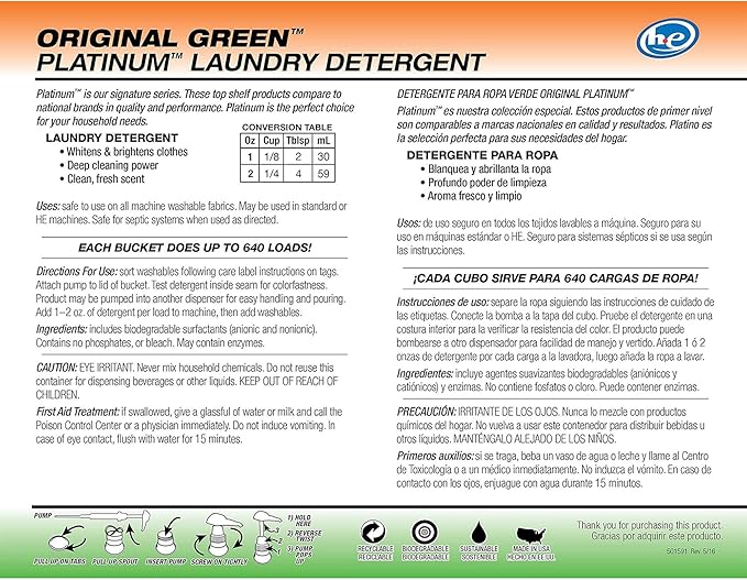 Ultra Fresh 3X Platinum 5 Gallon Laundry Detergent Liquid for All Machine Types with Easy Dispensing Pump, Up to 640 Loads, Original Green (2 Pack)