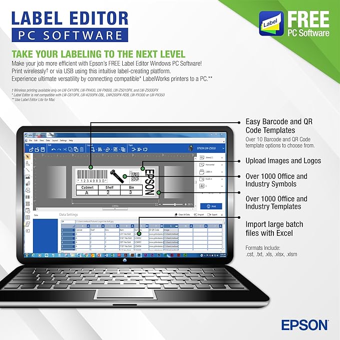 LABELWORKS Epson LW-PX700 Industrial Label Maker Kit - Compatible with Large Variety of Tape Types, Portable Handheld Label Printer