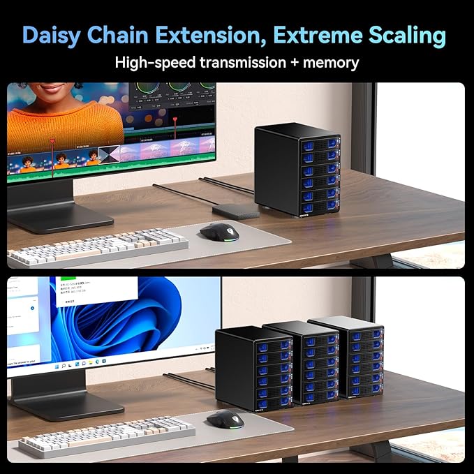 CENMATE Aluminum 6 Bay Hard Drive Enclosure with Cooling Fan for 2.5“/3.5" SATA HDD/SSD with USB A/C 3.0, Support Hot Swappable, Tool-Free HDD Enclosure, DAS(NO RAID/NAS)