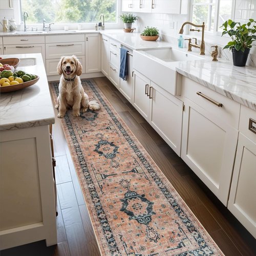 Hallway Washable Runner Rug - Vintage Soft Non-Slip Indoor Carpet for Kitchen & Entryway | 2x10, Orange