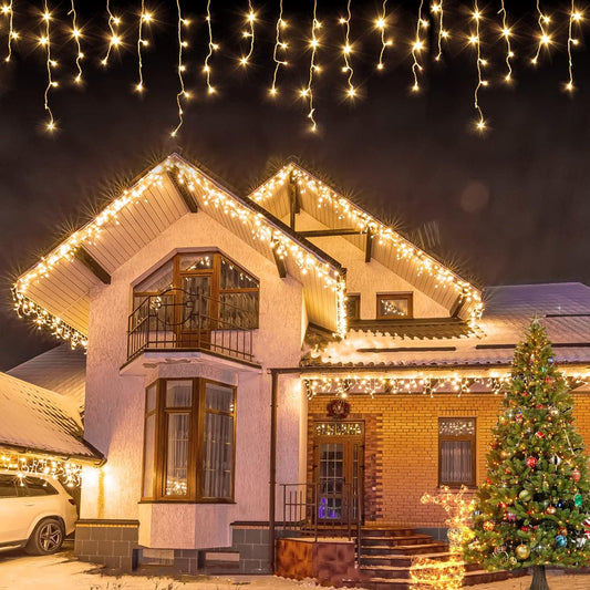 USOKYO Icicle String Lights - 480 LED 39FT Twinkle Fairy Lights with 8 Modes & Timer | Warm White