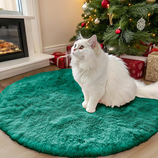 OLANLY Teal Green Round Area Rug - Soft, Fluffy, Machine Washable 3 ft Circle Carpet for Bedroom & Nursery Decor