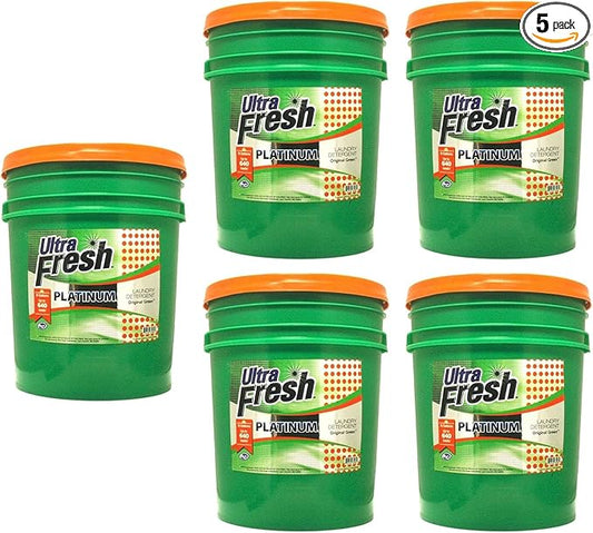 Ultra Fresh 3X Platinum 5 Gallon Laundry Detergent Liquid for All Machine Types with Easy Dispensing Pump, Up to 640 Loads, Original Green (5 Pack)
