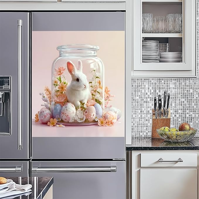 NYZE Easter Dishwasher Magnets Cover, Bunny Eggs Dishwasher Magnetic Sticker Decorative, Reusable Dish Washer Cover for Dishwashers (Bunny in Jar)