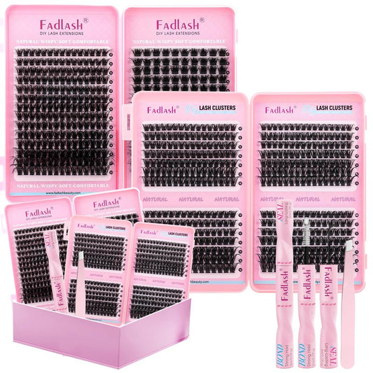 DIY Lash Extension Kit Bulk Packs D Curl Volume Eyelash Clusters Wispy Natural Individual Eyelashes with Lash Bond and Seal, and Lashes Tweezers for Beginners