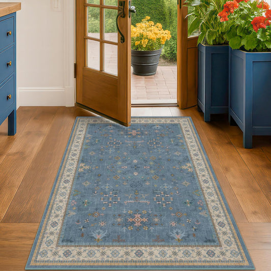 Skiennix Washable Blue Area Rug - 3x5 Non-Slip Throw Rug for Entryway, Kitchen, Bedroom, Mudroom