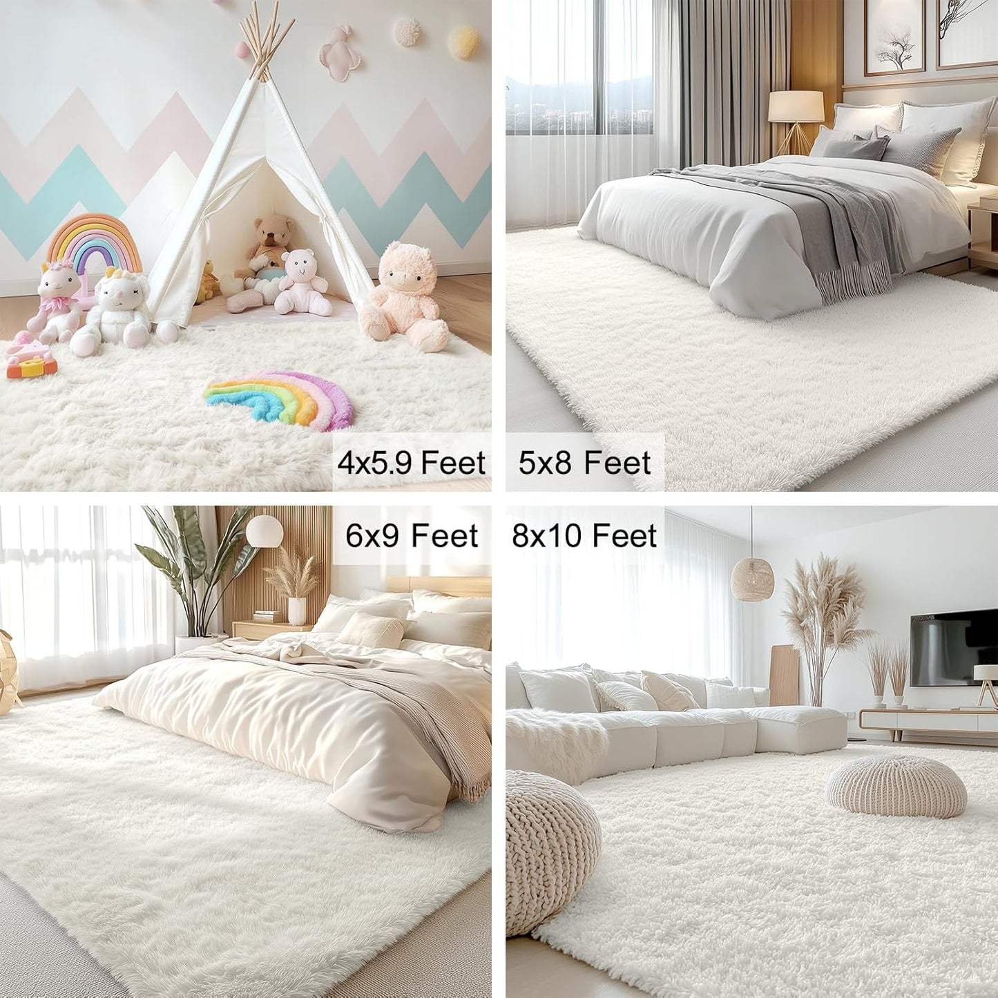 OLANLY Accent Rug - Soft Fluffy Shaggy Area Rug for Bedroom & Living Room | 4x5 ft, Ivory