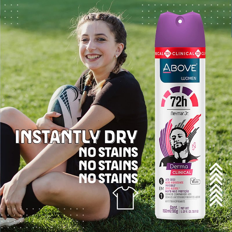 ABOVE 72 Hours Derma Clinical Antiperspirant Deodorant, Neymar Jr Women, 4 Pcs - Deodorant for Men - Mandarin, Cocoa, and Vanilla Notes - Dry Spray