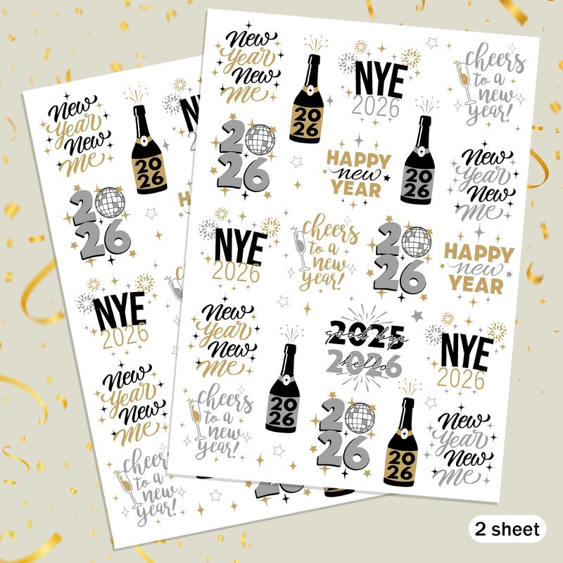 Ovasorve New Years Eve Party Supplies 2026 Temporary Tattoos 40 Gold Silver Foil Styles NYE Party Favors Happy New Years Decorations 2026 NYE Decor