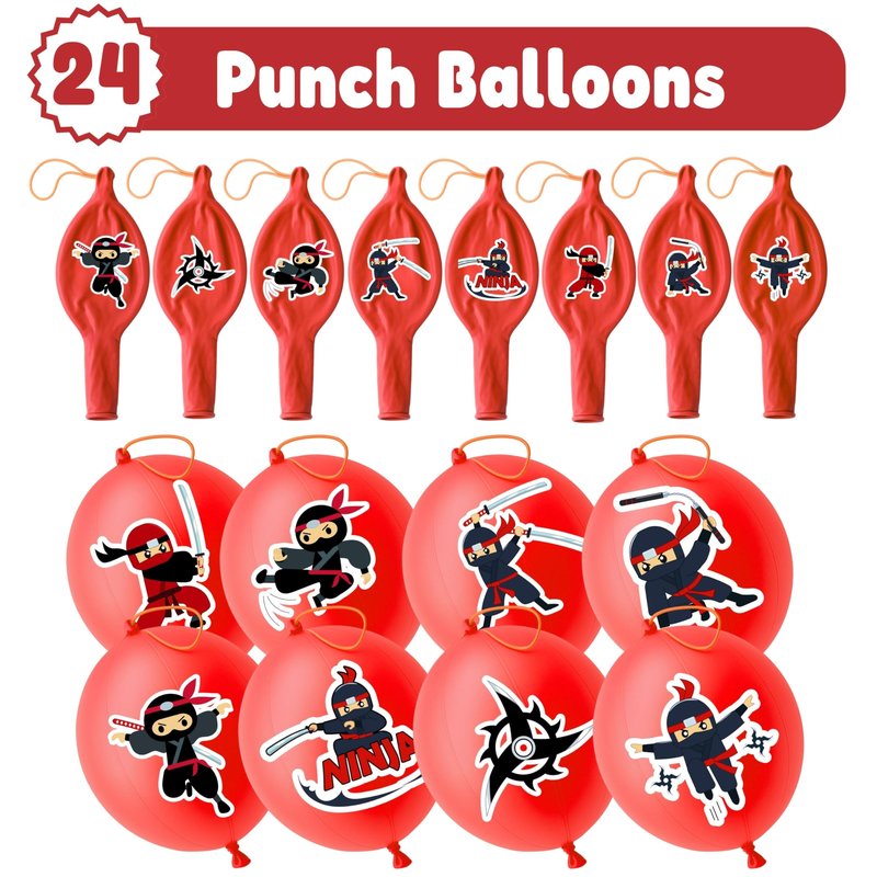 72 PCS Ninja Party Favors – 48 Pre-Cut Temporary Tattoos & 24 Ninja Punch Balloons Themed Birthday Party Decorations Supplies Favors Gifts, Goodie Bag Fillers, Classroom Rewards