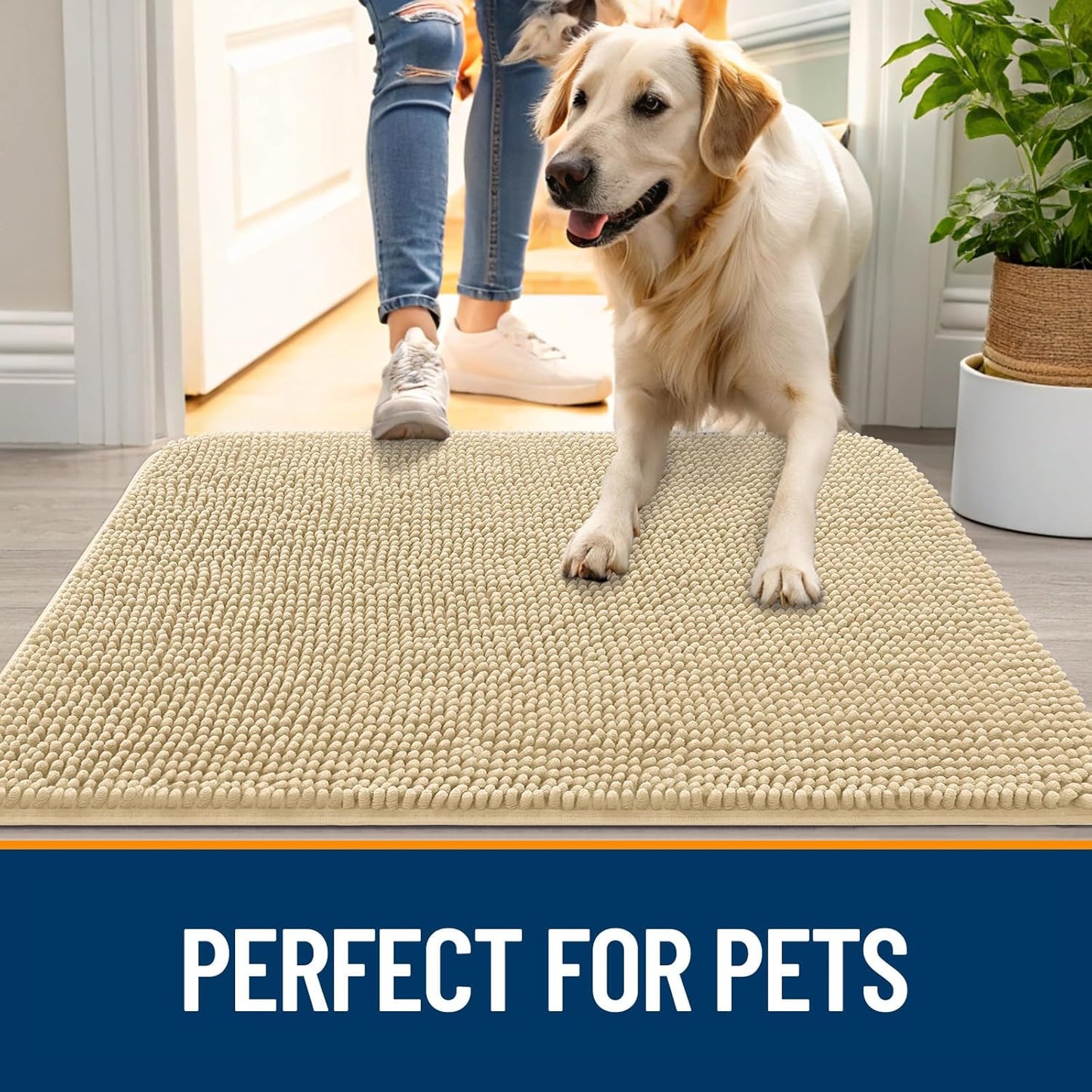 OLANLY Dog Door Mat - Absorbent Non-Slip Washable Doormat for Muddy Paws | 47x24 Inches, Quick Dry Chenille