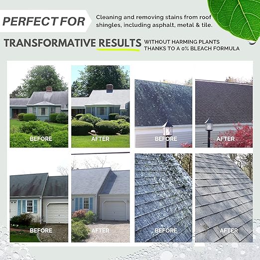 Wash Safeâ¢ ROOF WASH Eco-Safe and Organic Roof Cleaner, 3 lb. | Clear, Bleach-Free Concentrate | Clean Up to 3,000 sq. ft. of Asphalt, Wood, Slate and Ceramic Shingles or Tiles
