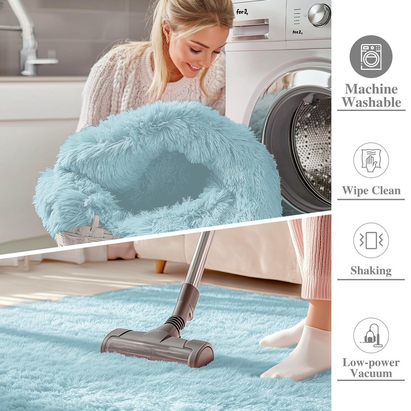 OLANLY 2x3 Machine Washable Small Bedside Rug, Soft Fluffy Shaggy Entryway Throw Rugs for Bedroom, Living Room, Indoor Floor Carpet for Kids Girls and Boys, Home Decor Aesthetic, Light Blue
