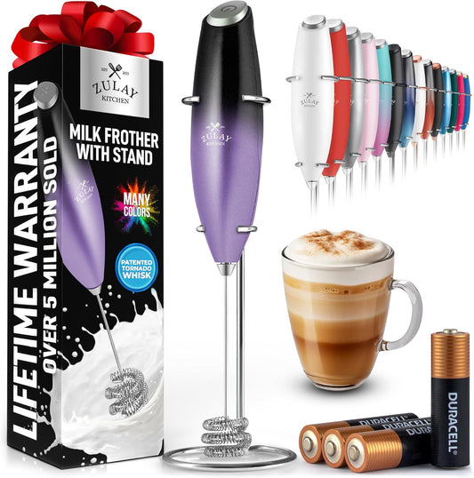 Zulay Kitchen Tornado Triple Whisk Milk Frother - Handheld Foam Maker for Coffee & Lattes - Includes 4 Duracell Batteries - Galaxy