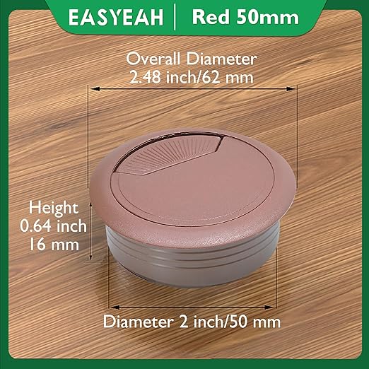 EASYEAH 5 Pcs Desk Grommet 2" / 50 mm, Desk Cord Hole Cover, Cable Grommet ABS Plastic, Desk Hole Grommet for Home & Office Pc, Detachable Adjustable Cable Cord Organizer-Reddish Brown