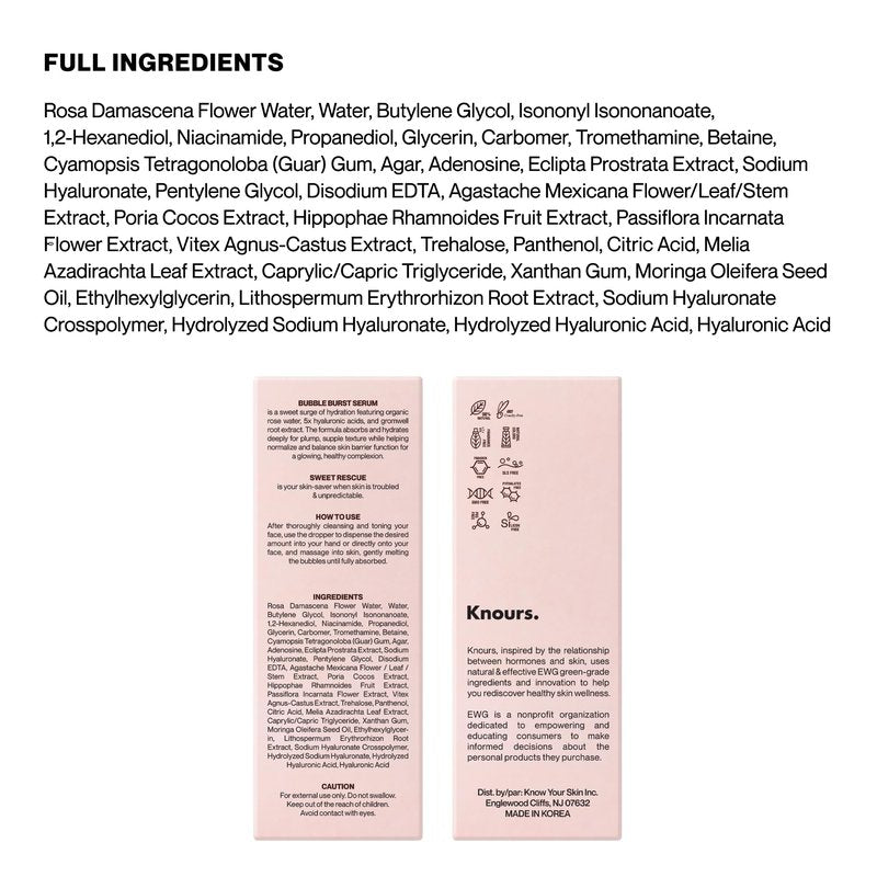Knours. Balancing 5xHA + Gromwell Root Bubble Burst Serum, Rose Water Niacinamide Hydrating Improve Tone Korean Skincare Clean Beauty (50ml 1.69fl. oz.)