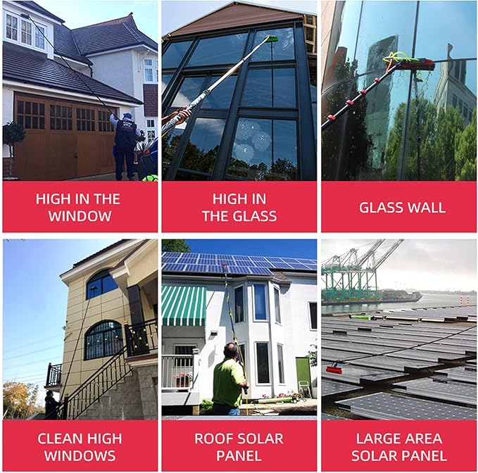 Window Cleaning Pole,Photovoltaic Panel Cleaning Brush,3.6-10.8MWater Fed Telescopic Brush,Conservatory Roof Cleaning Tools,for Photovoltaic Panel Cleaningtrucks Windows,10.8m/36FT