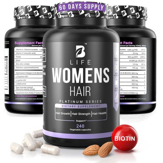 B Life Company Hair Vitamins for Hair Loss for Women – Biotin for Hair Growth – Hair Loss Treatments for Women – Healthy Hair Skin and Nails –240 Capsules – 60 Servings