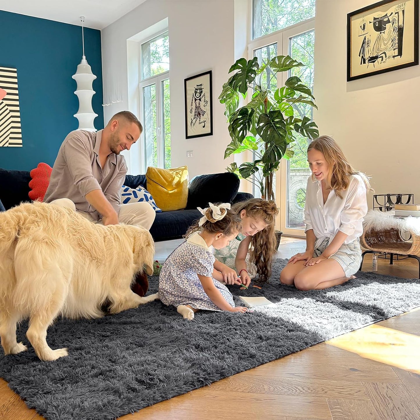 OLANLY Large Area Rug - Soft Fluffy Shaggy Carpet for Living Room & Bedroom | 8x11 ft, Grey