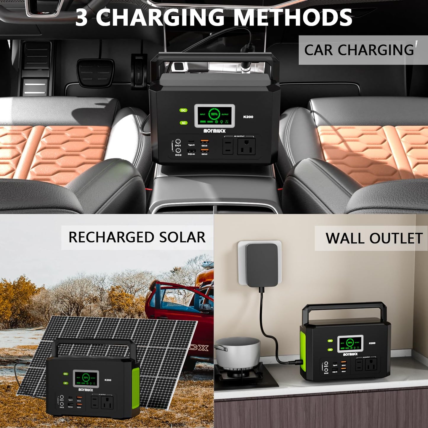 Portable Power Station 200W (400W Peak),Mormluck Solar Power Station with 110V AC Outlet,32000mAh Backup Lithium Battery Generator for Home Backup Outdoor Emergency RV