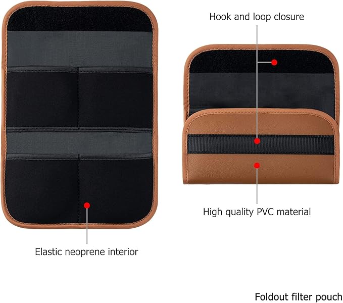 PROfezzion 4-Pocket Foldout Filter Pouch for 58mm Camera Lens Round Filter, Shock Resistant & Anti Scratch Photography Filter Case, Filter Carry Case with Microfiber Cleaning Cloth