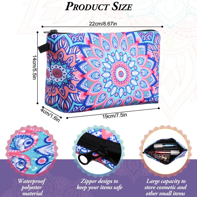 Dunzy 16 Pcs Bulk Makeup Bag for Women Gifts for Mom Canvas Cosmetic Bags with Zipper Pouches Waterproof Travel Toiletry Organizer for Girls Mother Teacher Nurse Bridesmaids (Mandala)
