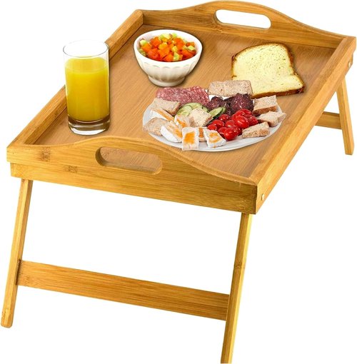 Home-It Bamboo Bed Table Tray - Folding Legs & Handles for Breakfast, Snacks, Laptops | Versatile & Stylish