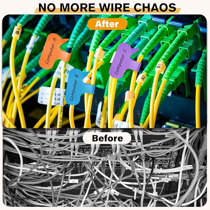36-Pack Large Cable Labels with 40 Write-On Stickers, Reusable 8-Color Wire Tags for Electronics, Cord ID & Cable Management for Home Office, PC Network - Oval