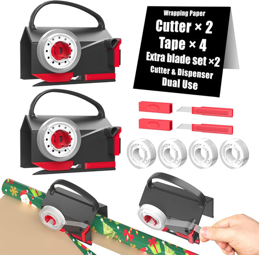 Wraprocut Wrapping Paper Cutter & Tape Dispenser - 2-Pack with 4 Tapes for Effortless Gift Wrapping