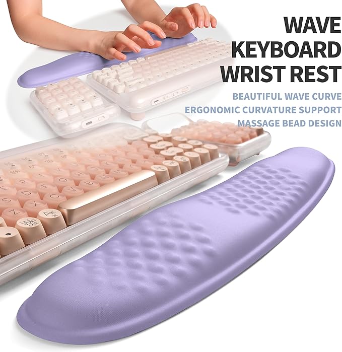 Gleamtide 2-in-1 Ergonomic Set, Wave Keyboard Wrist Rest and Massage Slope Mouse Pad Wrist Support, Rebound Memory Foam for Relieve Carpal Tunnel Syndrome and Wrist Pain (Lavender Purple)