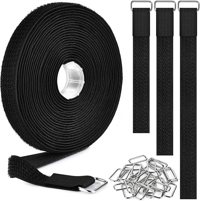 Nettbe 1"x19.7ft Hook and Loop Straps with 30 Buckles Adjustable Cut-to-Length Cable Ties - Reusable Nylon Fastening Tape Cable Straps for Storage or Organization (1in x 19.7ft)