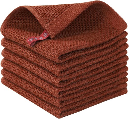 Homaxy 100% Cotton Dish Cloths - Ultra Soft, Absorbent & Quick Drying | 12x12 Inches, 6-Pack, Rust