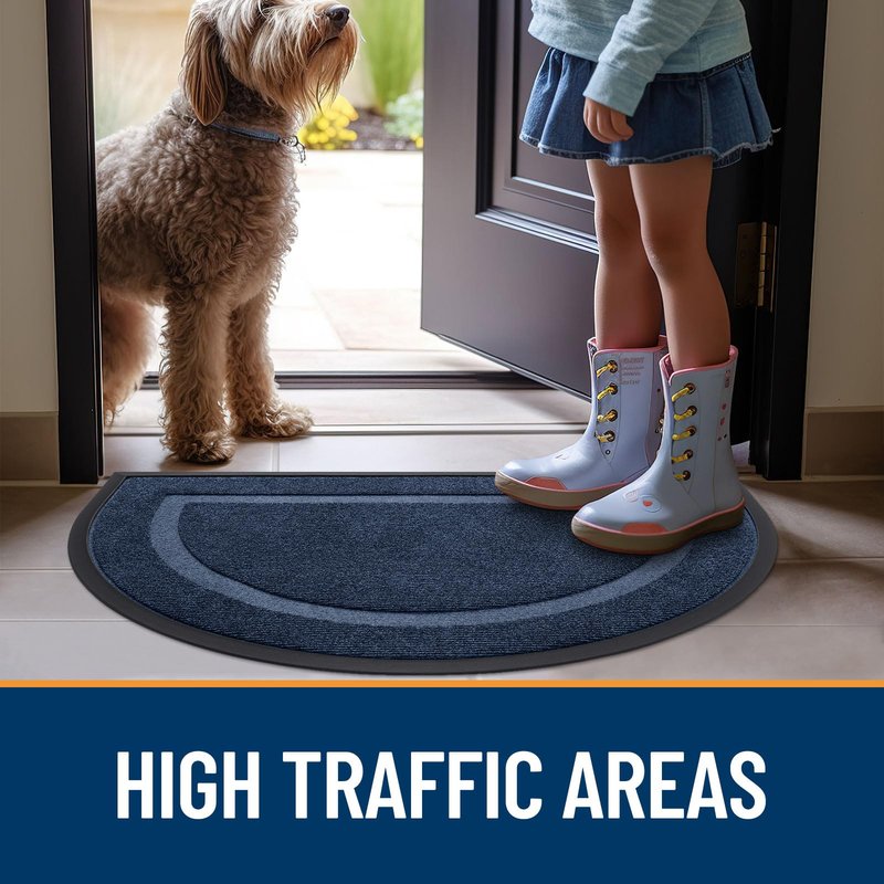 OLANLY Half Circle Door Mat Indoor Outdoor Entrance Welcome, Waterproof All-Season, All-Weather Doormat, Sturdy Natural Rubber, Low Profile, Easy Clean Patio Porch Entryway Mat, 59x35, Blue