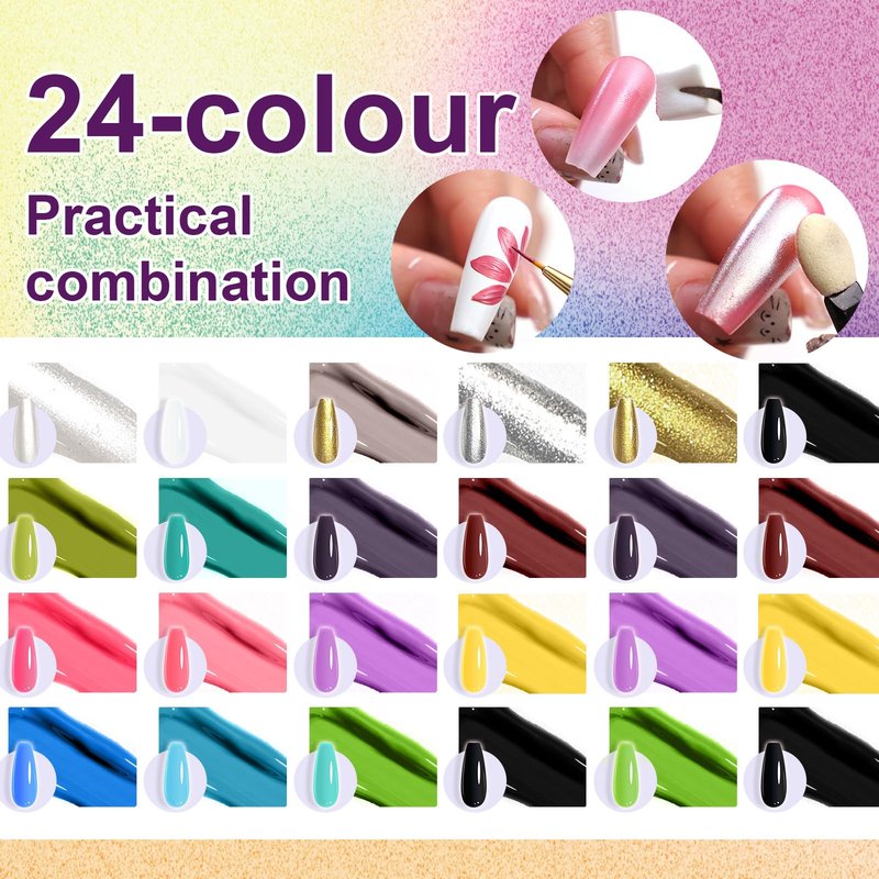 U-Shinein 24 Colors Pat Painting Nail Gel,Hema＆TPO Free,6-in-1 Gradient Ombre Paint Nails Gel Palette for Blooming,Nail Color Gel,Liner Gel,French Nail,with Chrome Powder,No Wipe,DIY Nail Art(A)