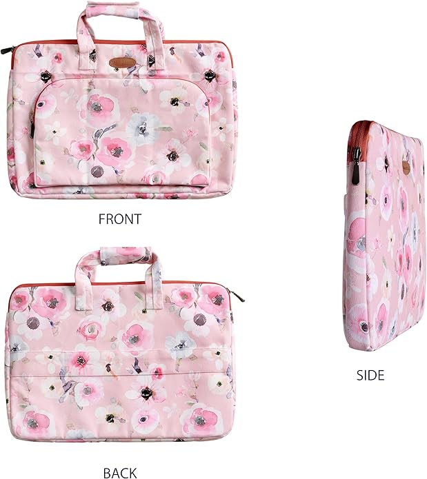 Maison d'Hermine Laptop Bag with Pocket Upto 13.5 inch Stain and Water Repellent Cotton Canvas Spring Summer (Romantic Poppy - Saumon)