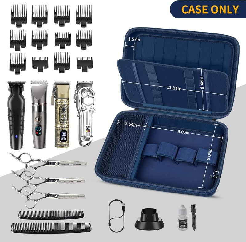 Hard Travel Case for Hair Clippers - Barber Supplies Organizer Bag | Trimmer Storage Holder for Wahl & Andis - Blue