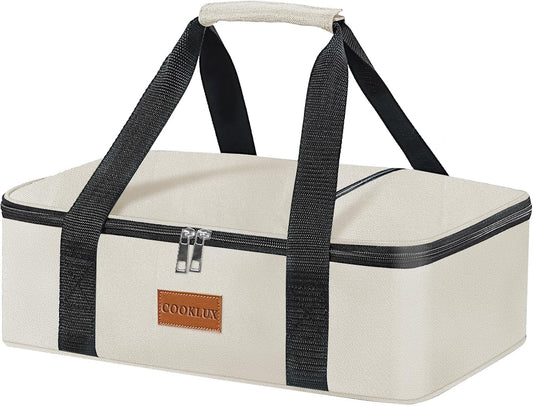 Skiennix Insulated Casserole Carrier - Durable Nylon Bag for 9"x13" Dish | Leak-Proof, Beige, Perfect for Travel & Picnics