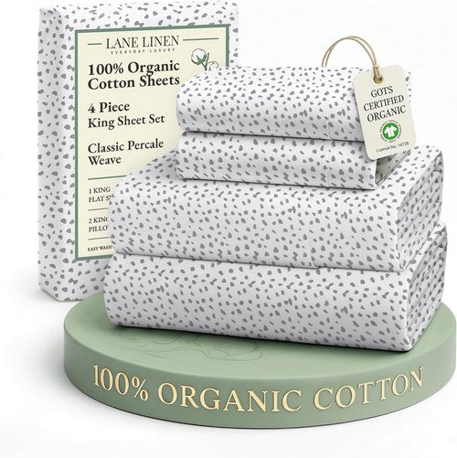 LANE LINEN King Bed Set - 100% Organic Cotton, Ultra Soft Percale Weave, Haze Grey
