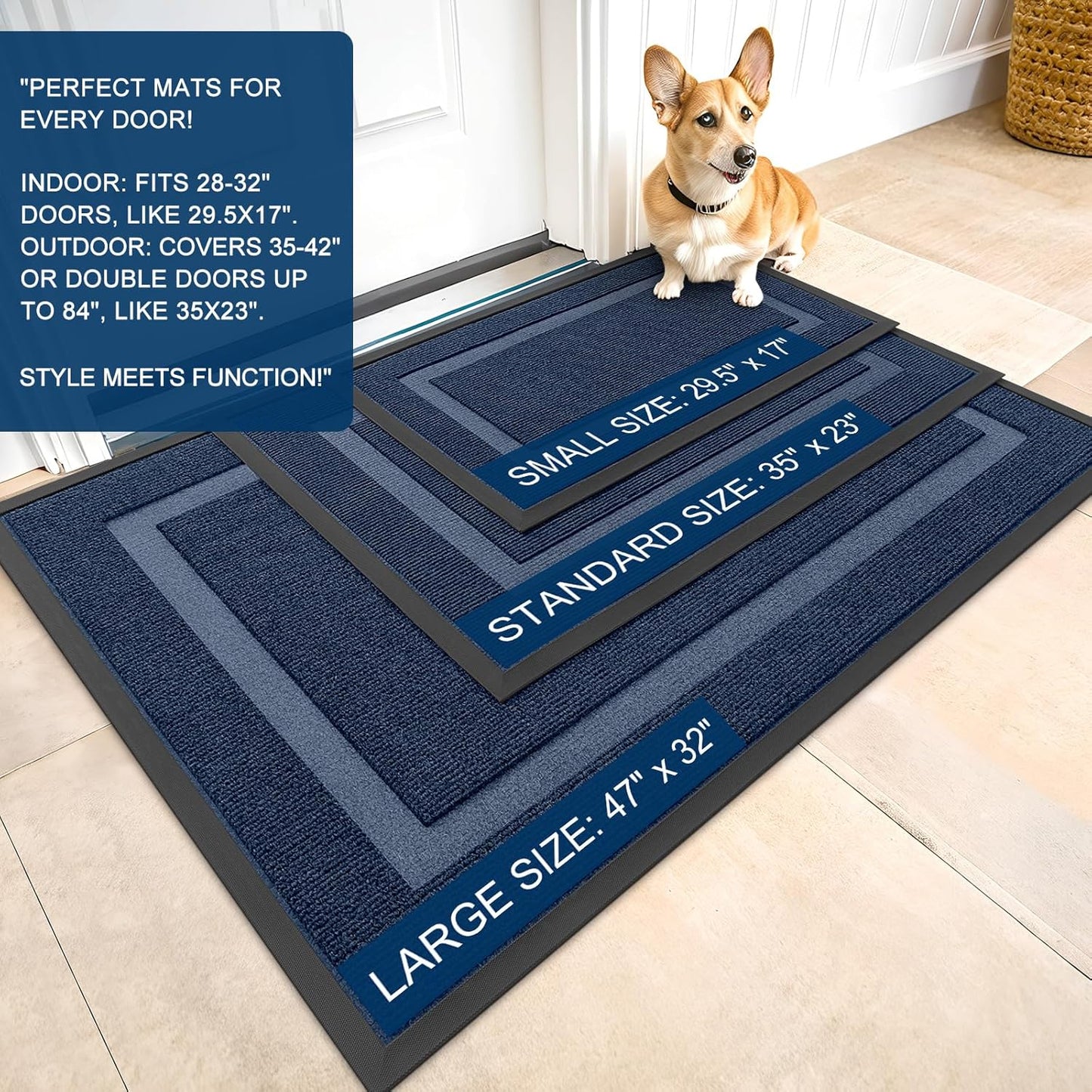 OLANLY Waterproof Front Door Mat - All-Season Indoor/Outdoor Doormat, Easy Clean, 47x30, Blue