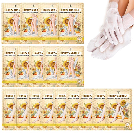 TEAWOO 18 Pairs Moisturizing Hand & Foot Masks with Honey, Milk, Vitamin E & Glycerin, Intensely Hydrating Foot Mask for Dry Cracked Feet, Moisturizing Socks for Cracked Heel Treatment