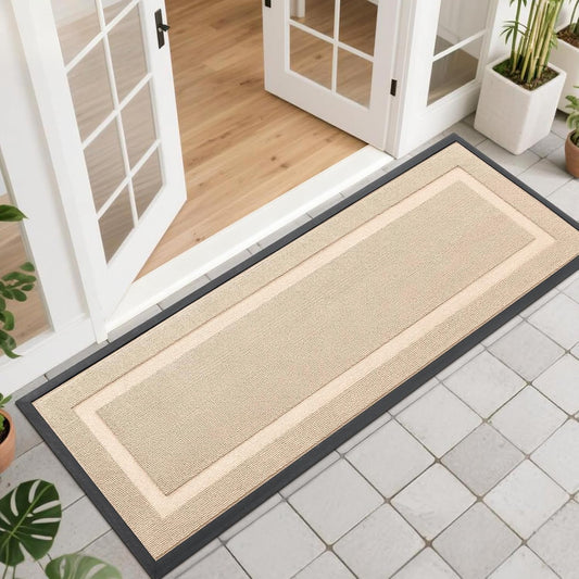 OLANLY Waterproof Front Door Mat - All-Season Indoor/Outdoor Doormat, Easy Clean, 47x17, Off-White