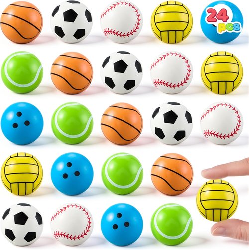 JOYIN 24 Pcs Multi-Sports Bouncy Balls - 32mm Colorful Party Favors for Kids, Ideal for Prizes & Goodie Bags