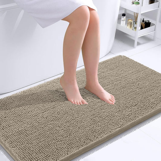 OLANLY Bathroom Runner Rugs - Soft Absorbent Chenille Bath Mats | Quick-Dry, Machine Washable, 44x24, Warm Taupe