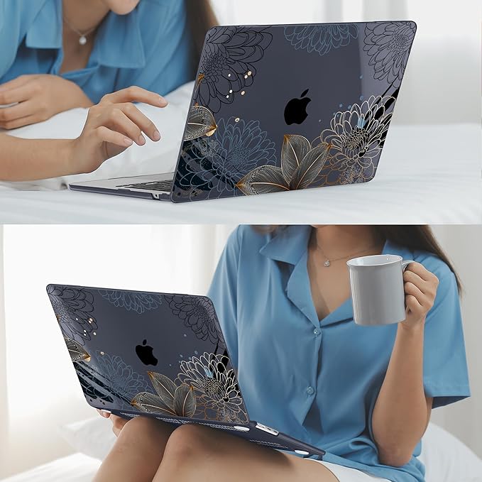 Mektron for 2026 MacBook Air 13-inch M5 Laptop Case A3449 with 13.6-inch Liquid Retina Display Fits 2025 A3240 M4 2024 A3113 M3 2023 A2681 M2 Printed Shell for MacBook Air 13.6", Line Chrysanthemums